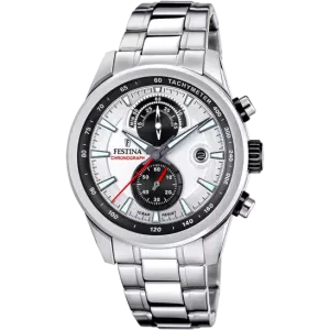 Festina Timeless Chronograph Gents SIlver Dial Stainless Steel Watch