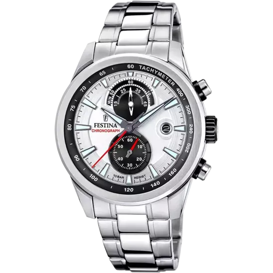 Festina Timeless Chronograph Gents SIlver Dial Stainless Steel Watch