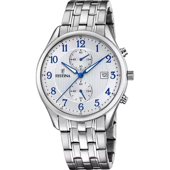 Festina Timeless Chronograph Gents White Dial Stainless Steel Watch