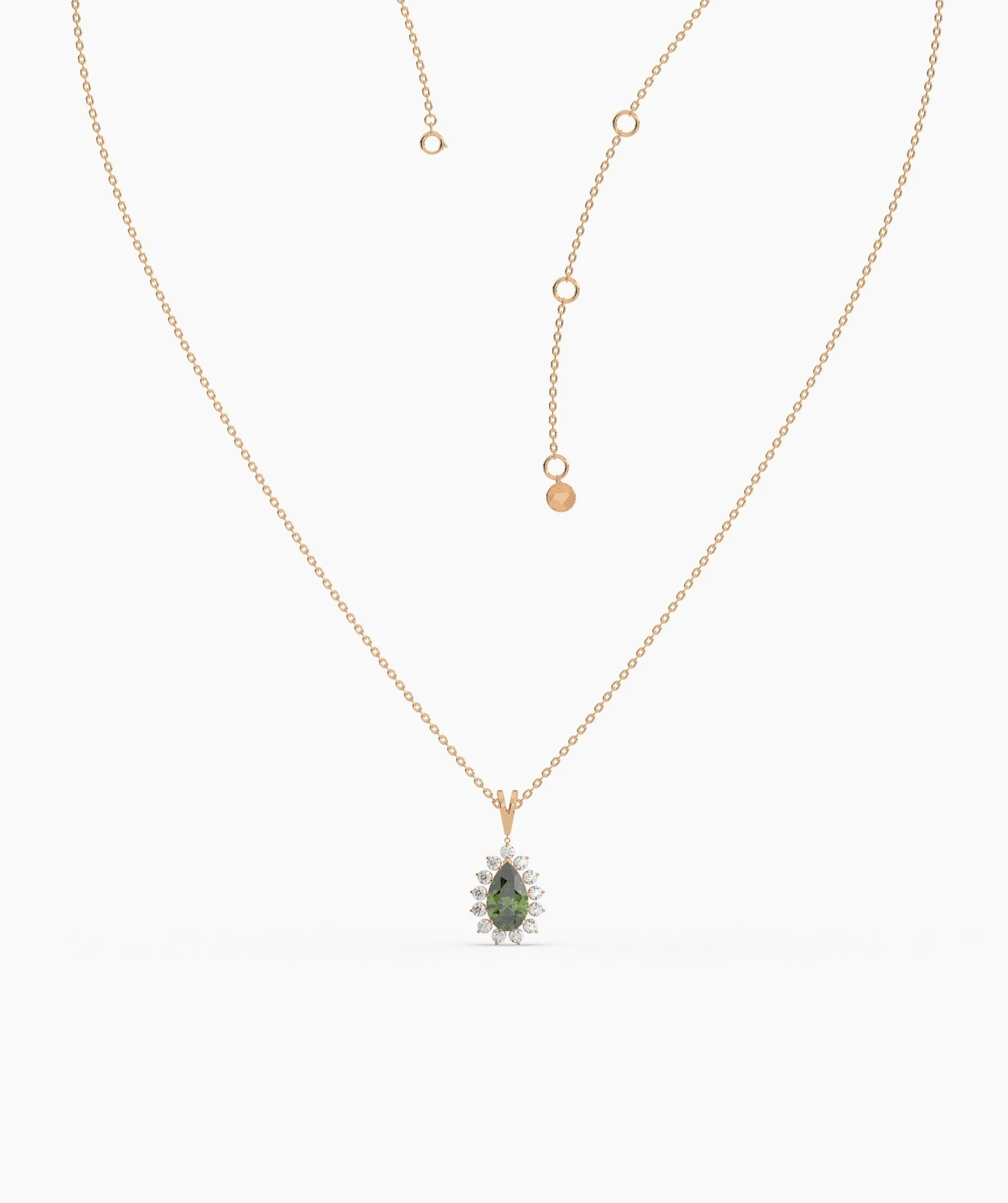 Floating Green Stone Necklace with Diamond Halo