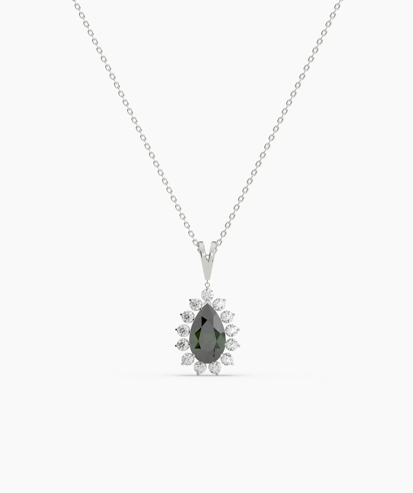 Floating Green Stone Necklace with Diamond Halo