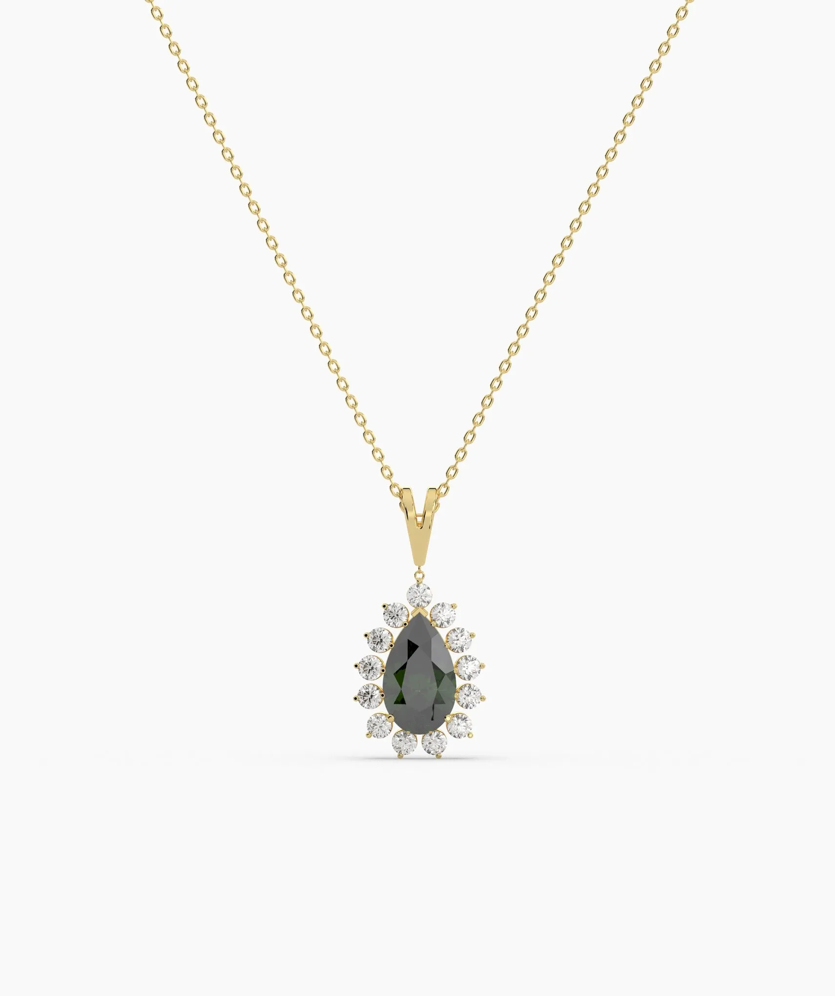 Floating Green Stone Necklace with Diamond Halo
