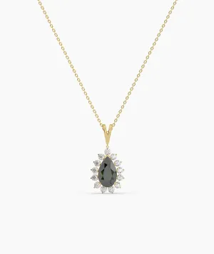 Floating Green Stone Necklace with Diamond Halo