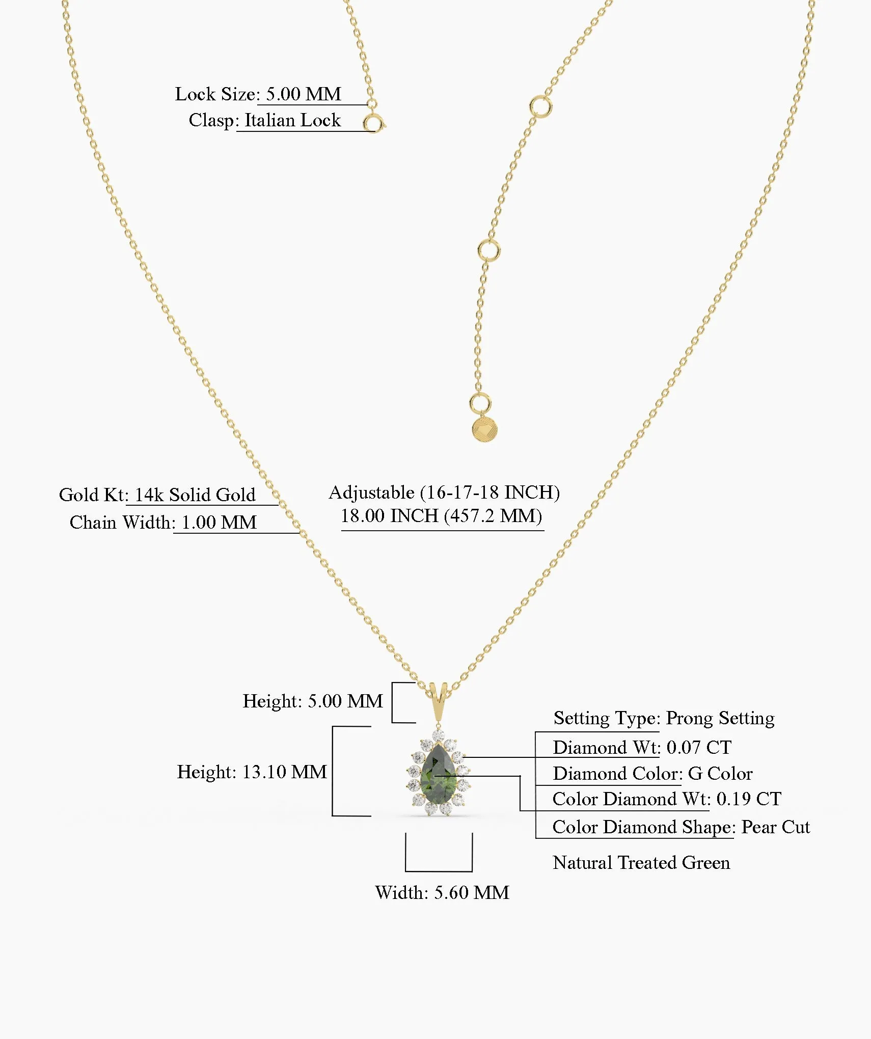 Floating Green Stone Necklace with Diamond Halo