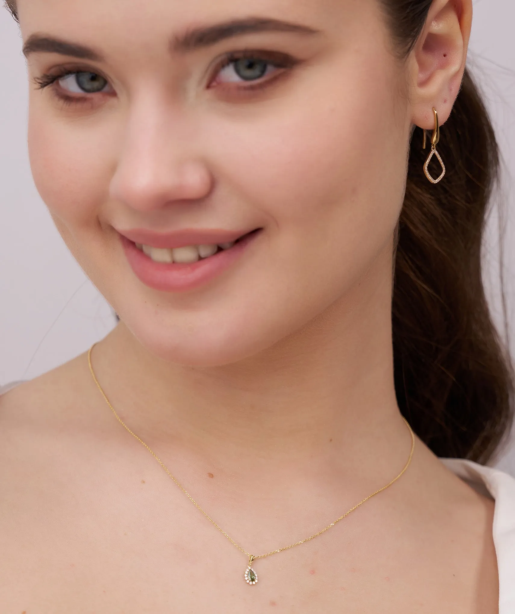 Floating Green Stone Necklace with Diamond Halo