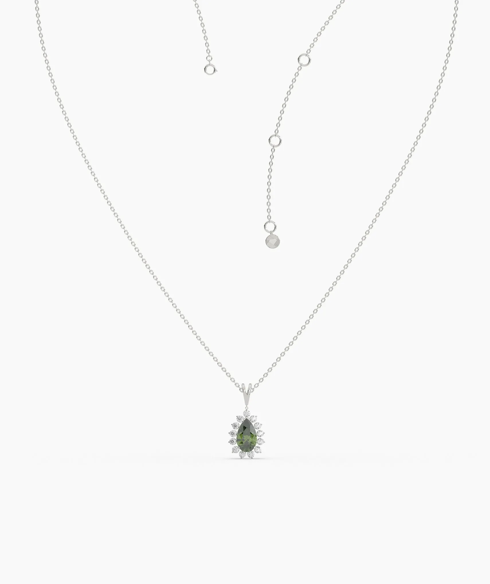 Floating Green Stone Necklace with Diamond Halo