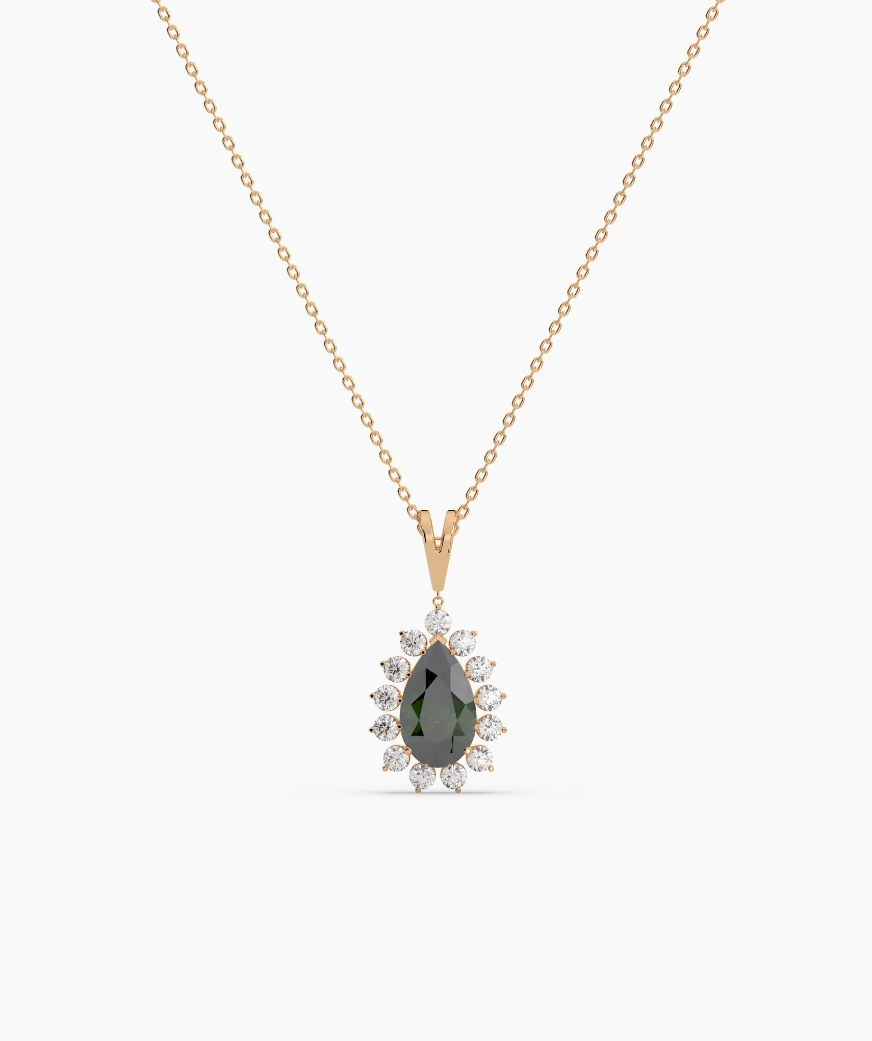 Floating Green Stone Necklace with Diamond Halo