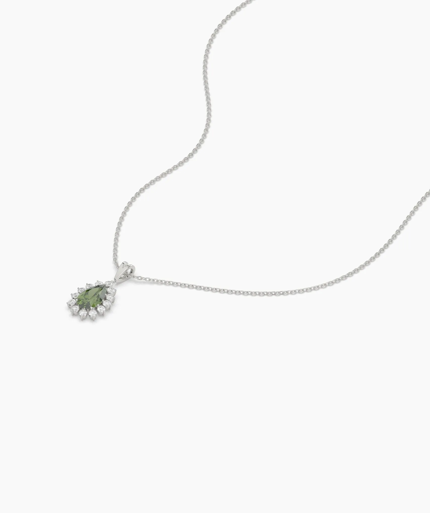 Floating Green Stone Necklace with Diamond Halo