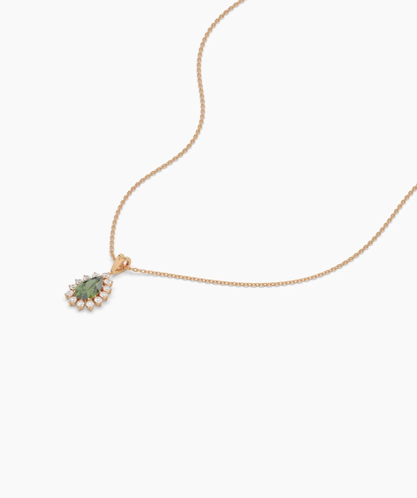 Floating Green Stone Necklace with Diamond Halo