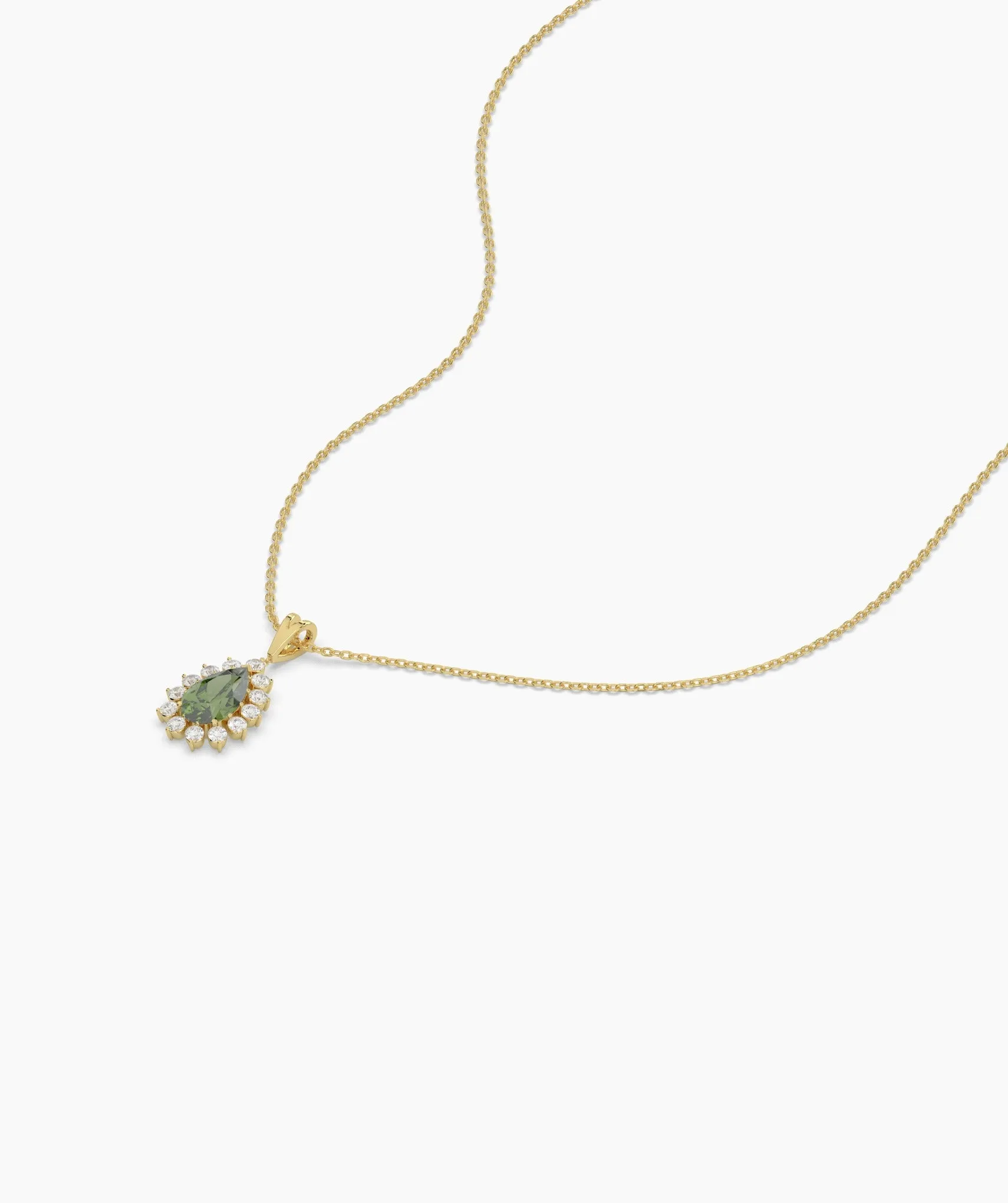 Floating Green Stone Necklace with Diamond Halo