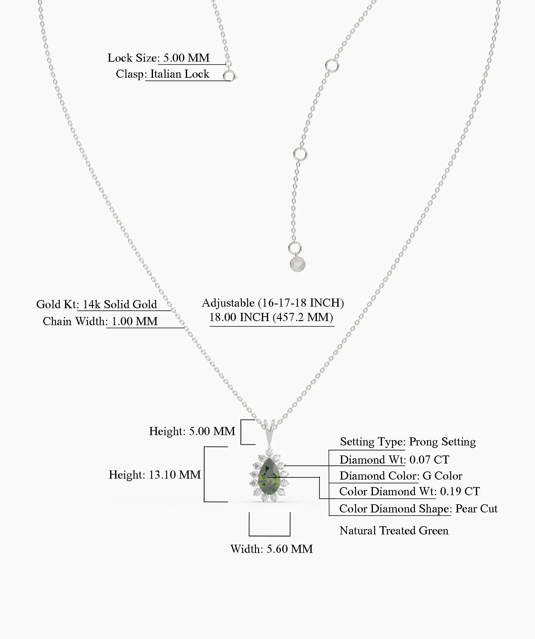 Floating Green Stone Necklace with Diamond Halo