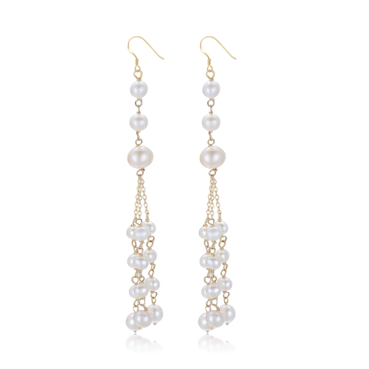 Flowing Beads Series Three-bead Multi-line Tassel Earrings