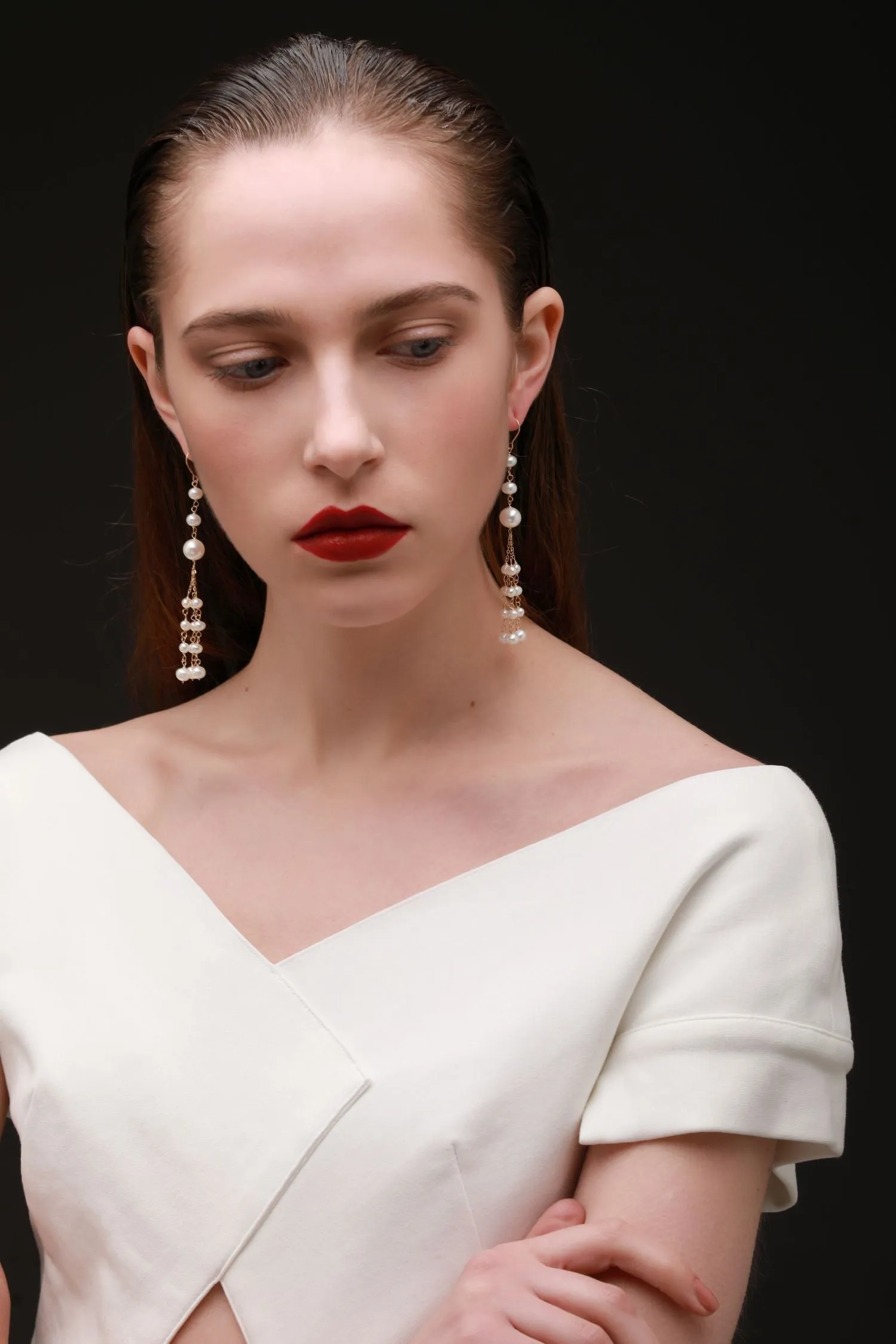 Flowing Beads Series Three-bead Multi-line Tassel Earrings