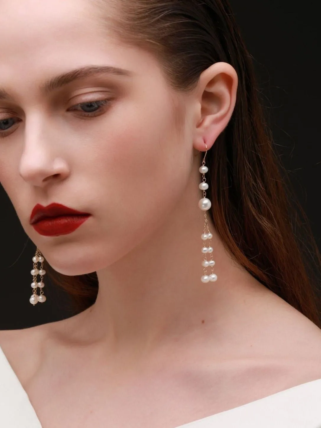 Flowing Beads Series Three-bead Multi-line Tassel Earrings