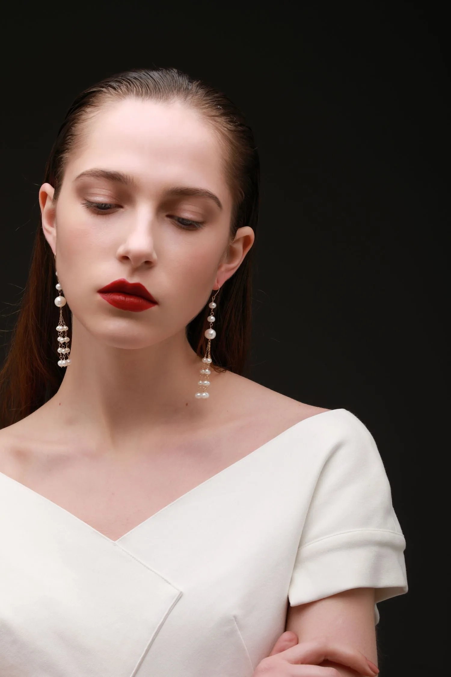Flowing Beads Series Three-bead Multi-line Tassel Earrings