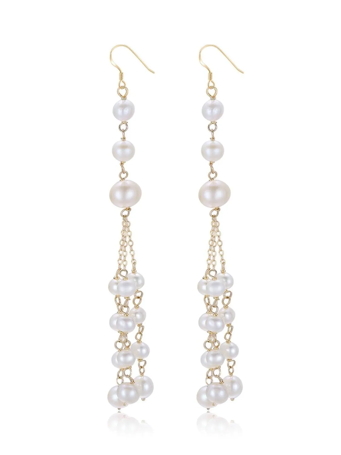 Flowing Beads Series Three-bead Multi-line Tassel Earrings