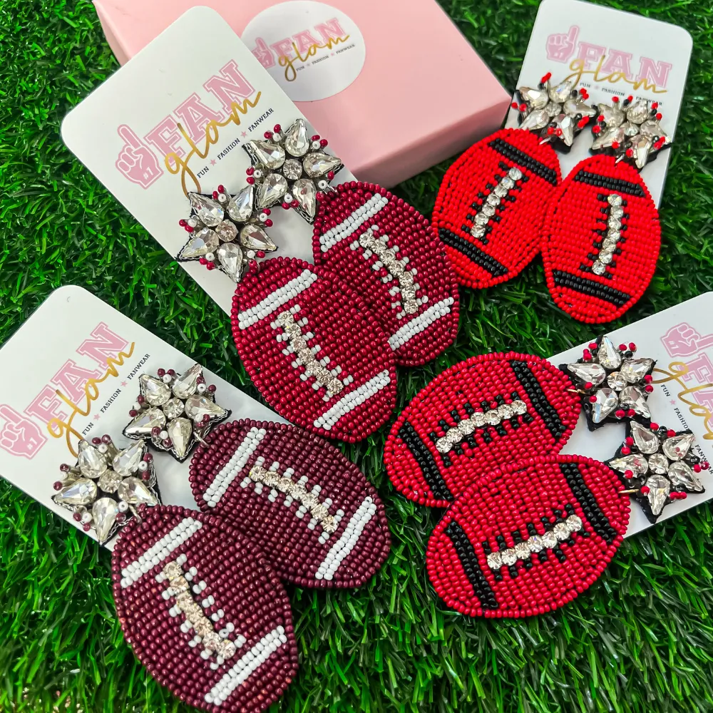 FOOTBALL BEADED EARRINGS RHINESTONE ACCENTS - 14 COLORS