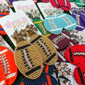 FOOTBALL BEADED EARRINGS RHINESTONE ACCENTS - 14 COLORS