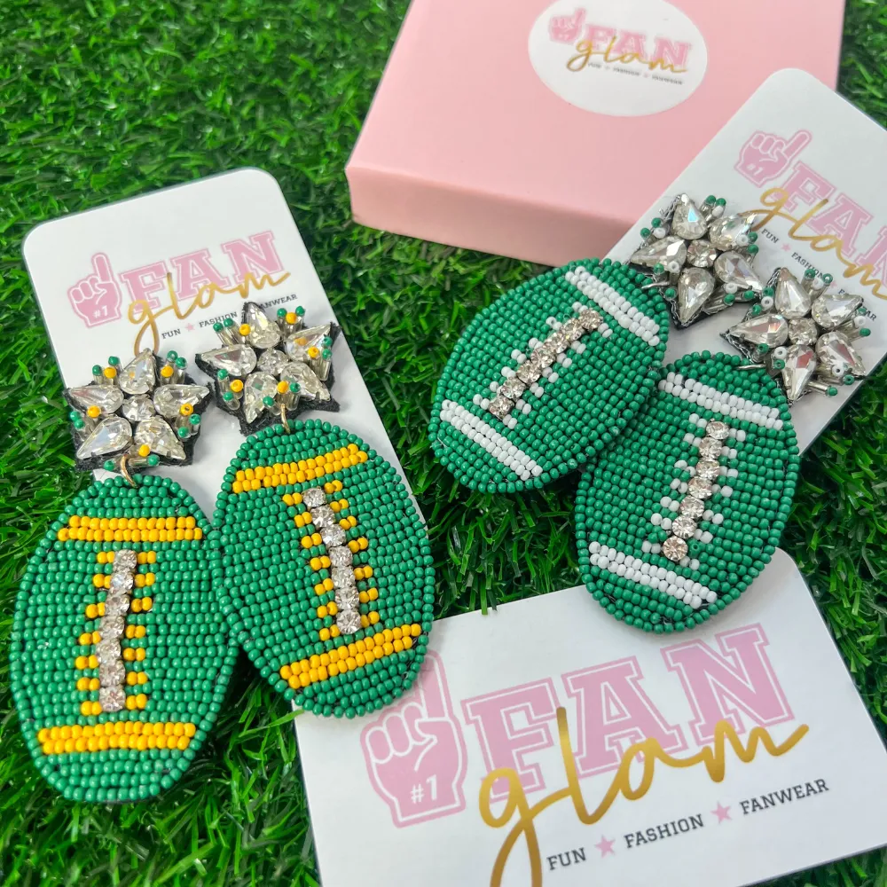 FOOTBALL BEADED EARRINGS RHINESTONE ACCENTS - 14 COLORS