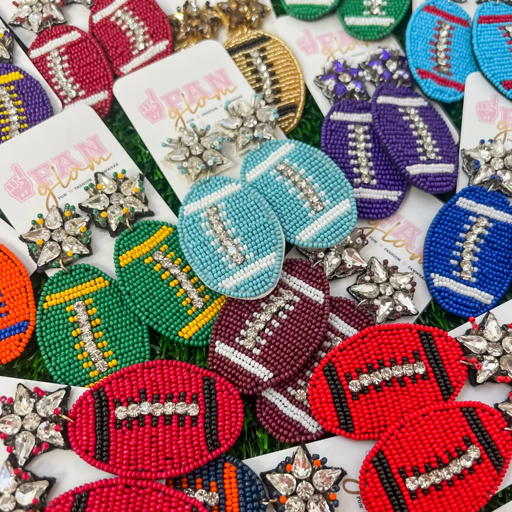 FOOTBALL BEADED EARRINGS RHINESTONE ACCENTS - 14 COLORS