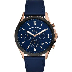 Fossil Forrester Blue Leather Strap Blue Dial Chronograph Quartz Watch for Gents - FS5814