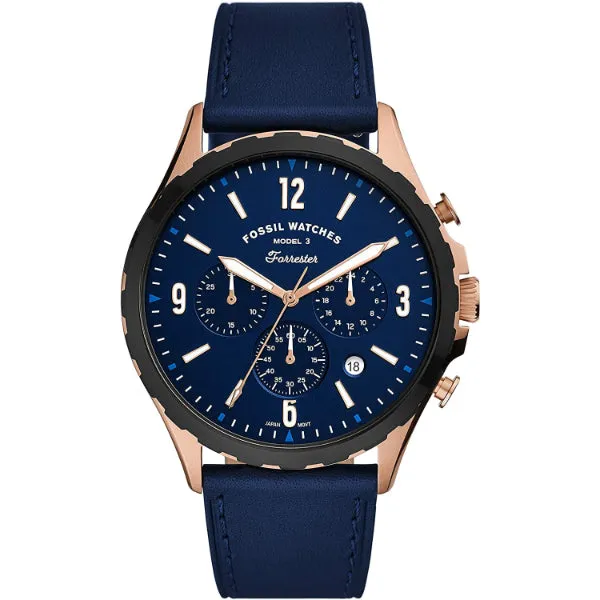 Fossil Forrester Blue Leather Strap Blue Dial Chronograph Quartz Watch for Gents - FS5814