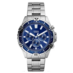 Fossil Garrett Silver Stainless Steel Blue Dial Chronograph Quartz Watch for Gents - FS5623