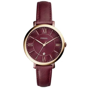 Fossil Jacqueline Burgundy Leather Strap Burgundy Dial Quartz Watch for Ladies - ES4099
