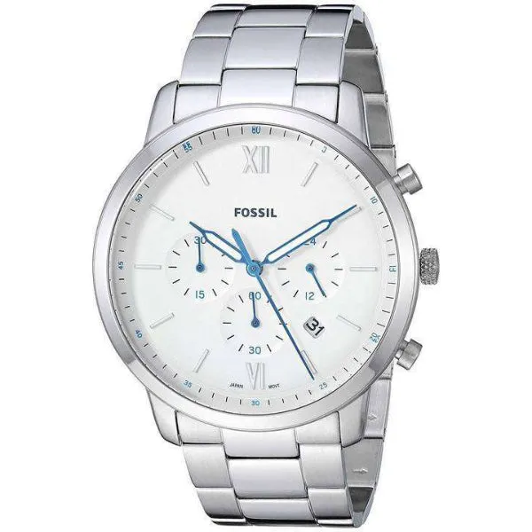 Fossil Neutra Silver Stainless Steel White Dial Chronograph Quartz Watch for Gents - FS5433
