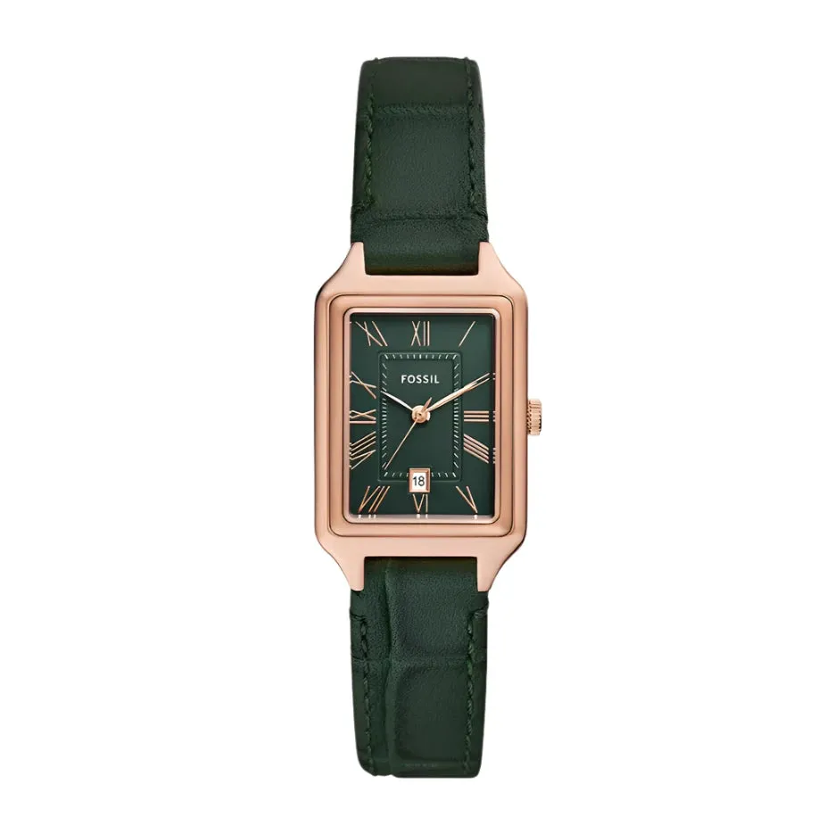 Fossil Raquel Ladies Three-Hand Date Green Croco LiteHide™ Leather Watch