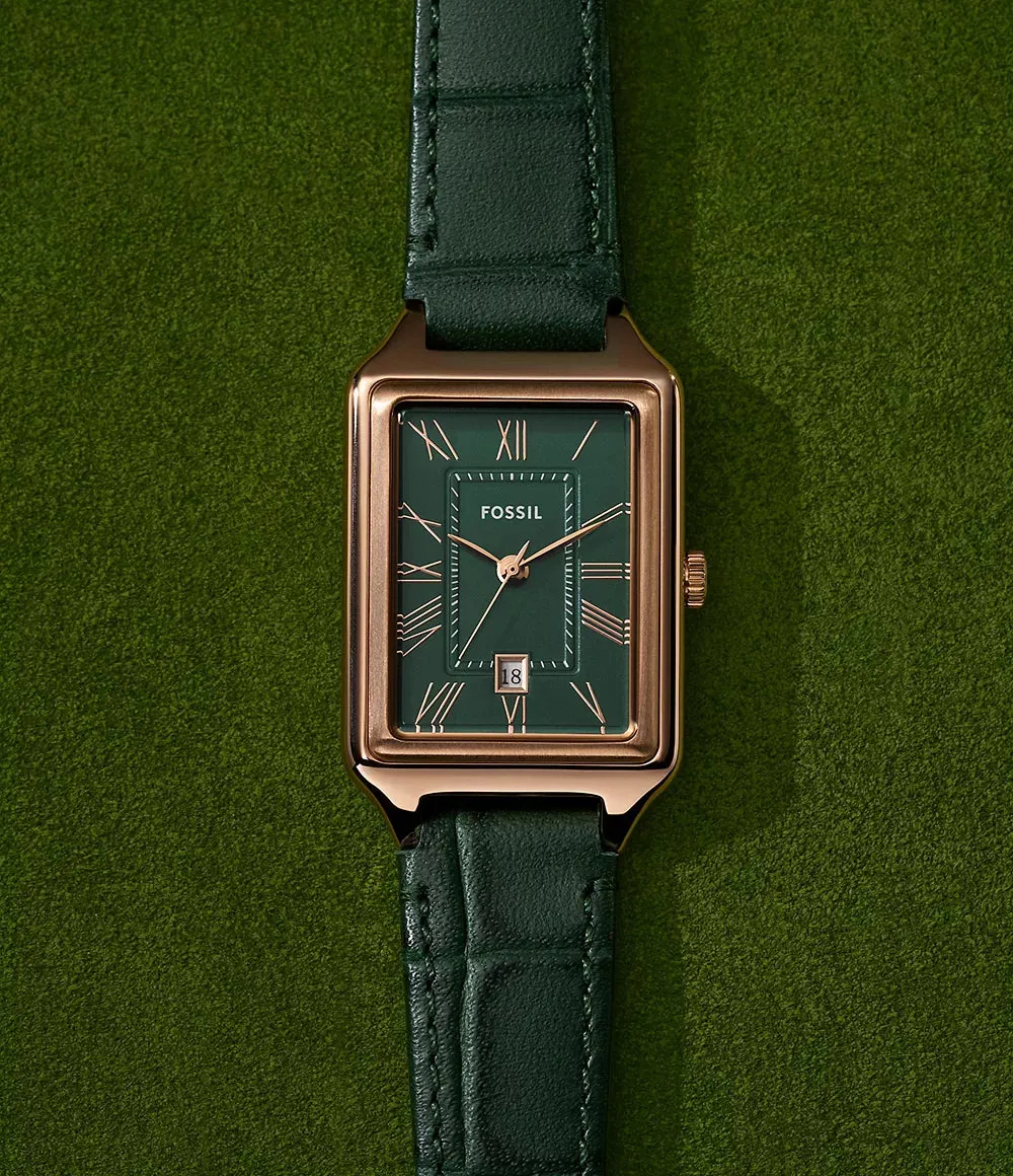 Fossil Raquel Ladies Three-Hand Date Green Croco LiteHide™ Leather Watch