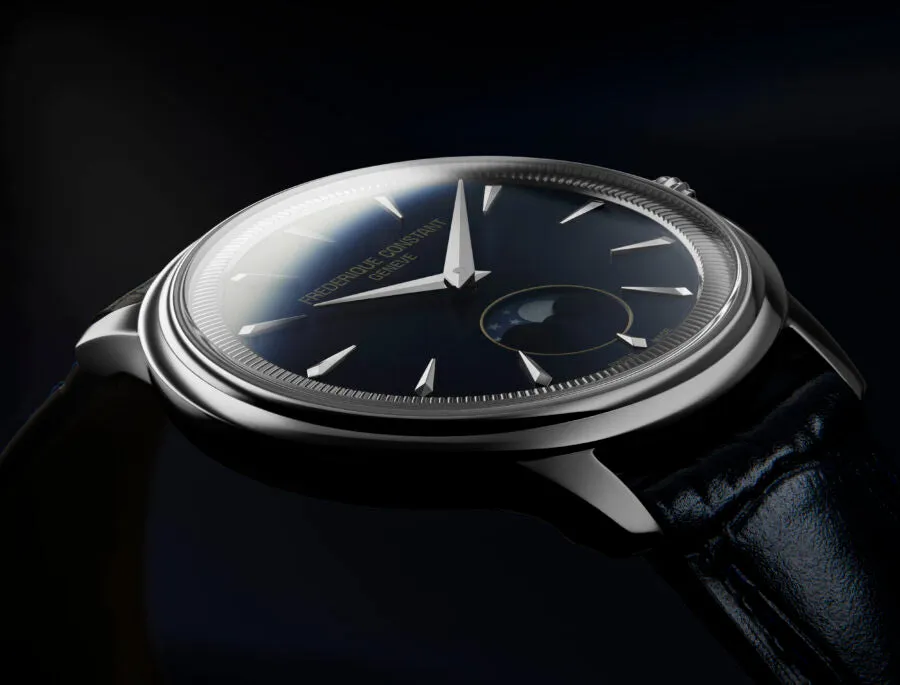 FREDERIQUE CONSTANT CLASSICS MONETA MOONPHASE BLUE DIAL ON LEATHER STRAP