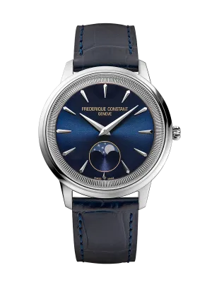 FREDERIQUE CONSTANT CLASSICS MONETA MOONPHASE BLUE DIAL ON LEATHER STRAP