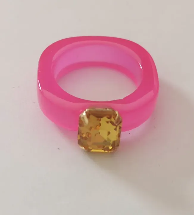 Funky Green Resin and Crystal Ring