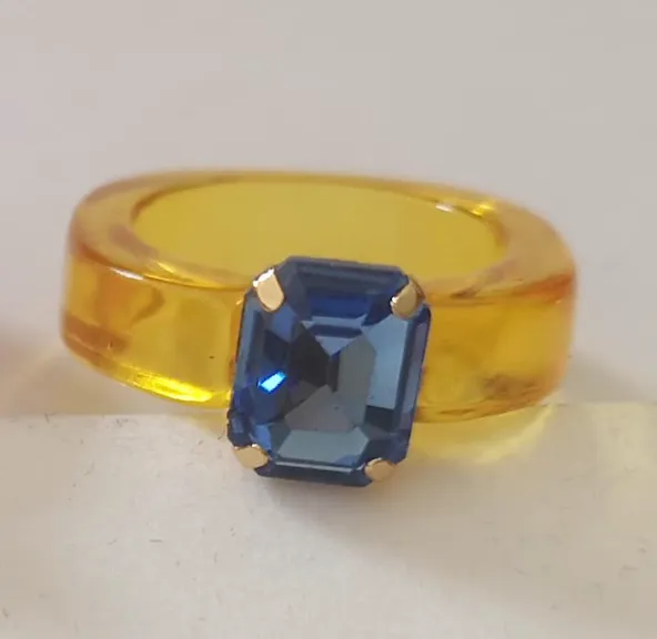 Funky Green Resin and Crystal Ring