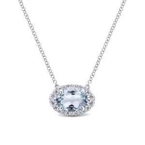 Gabriel & Co. Oval Cut Aquamarine & Diamond Halo Pendant