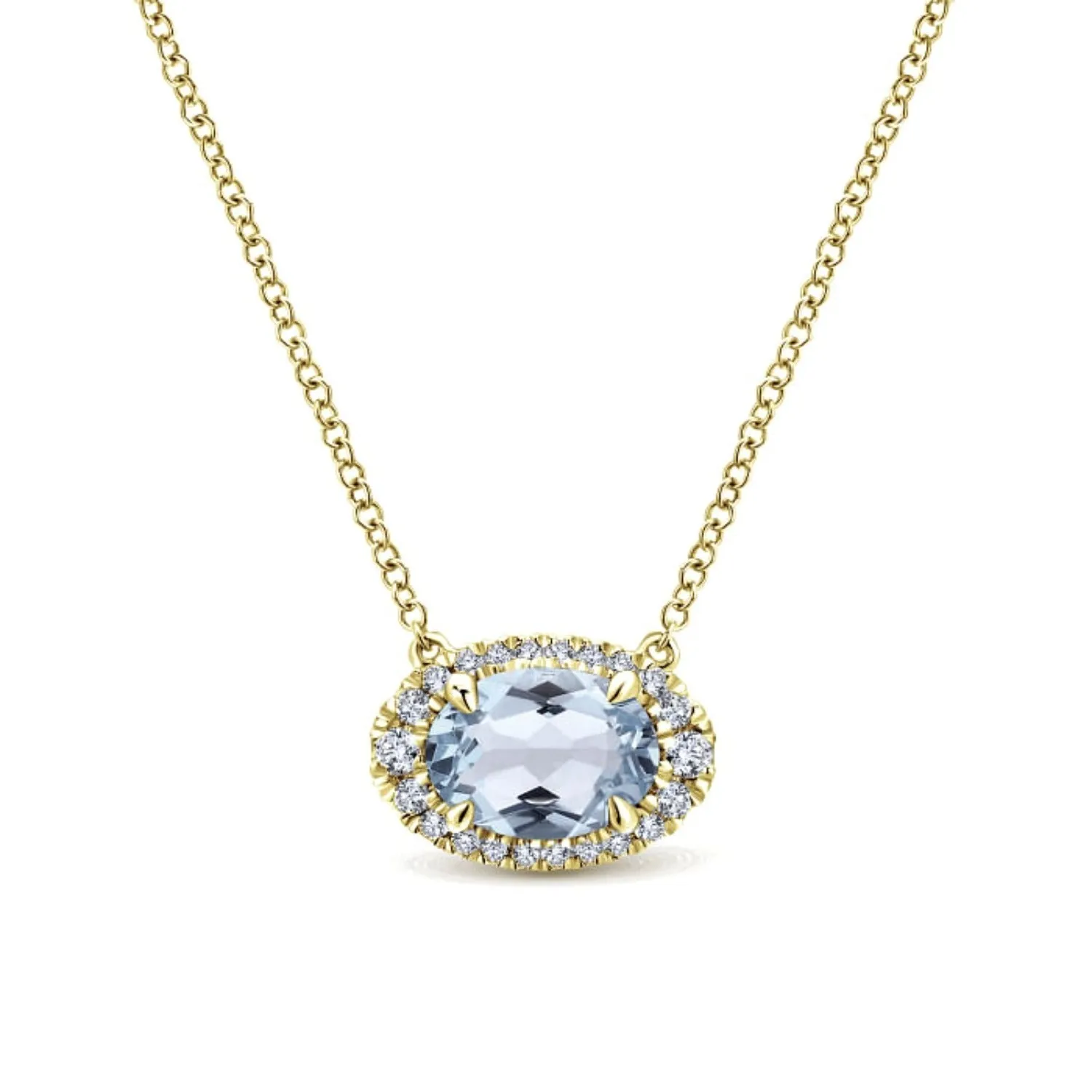 Gabriel & Co. Oval Cut Aquamarine & Diamond Halo Pendant