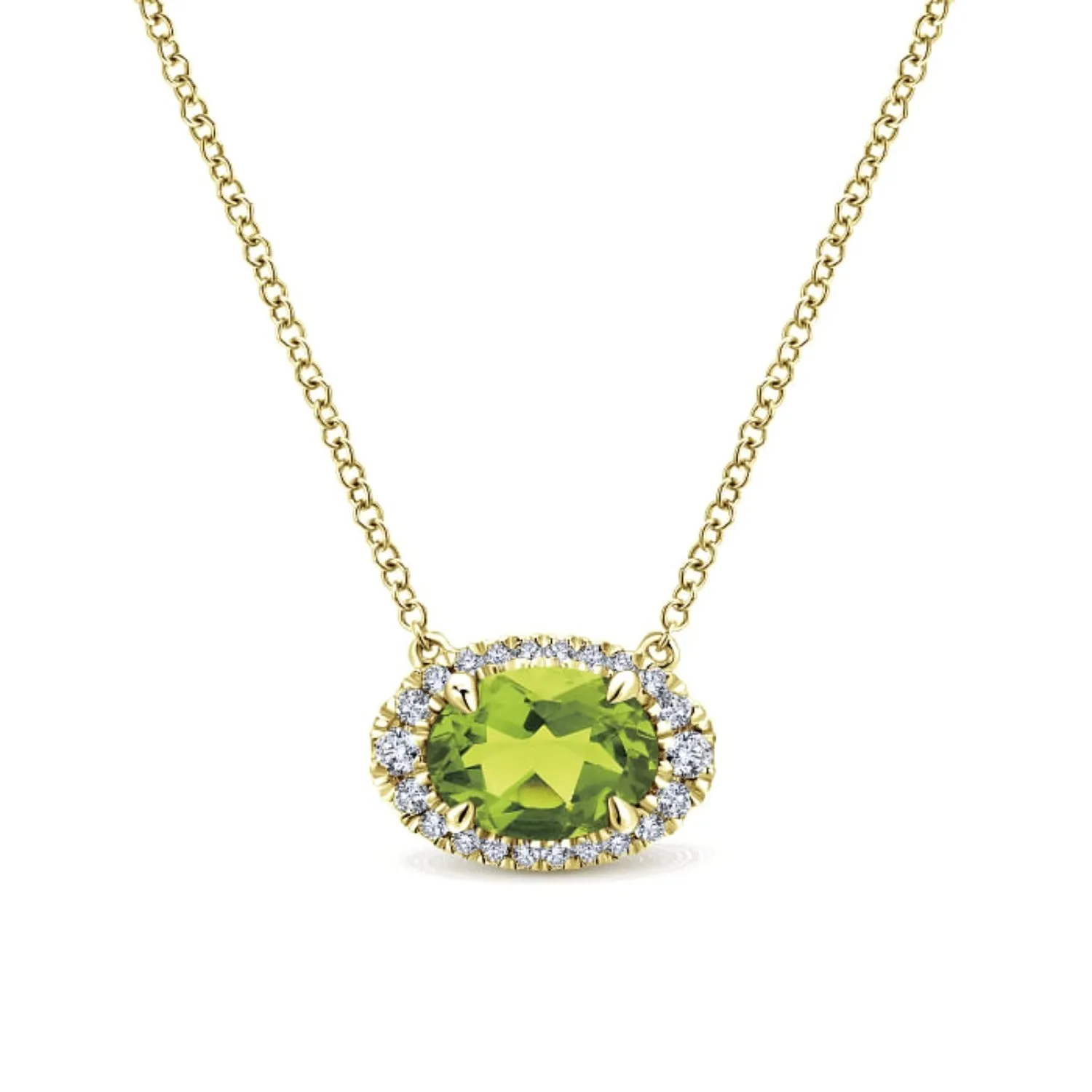 Gabriel & Co. Oval Cut Peridot & Diamond Halo Pendant