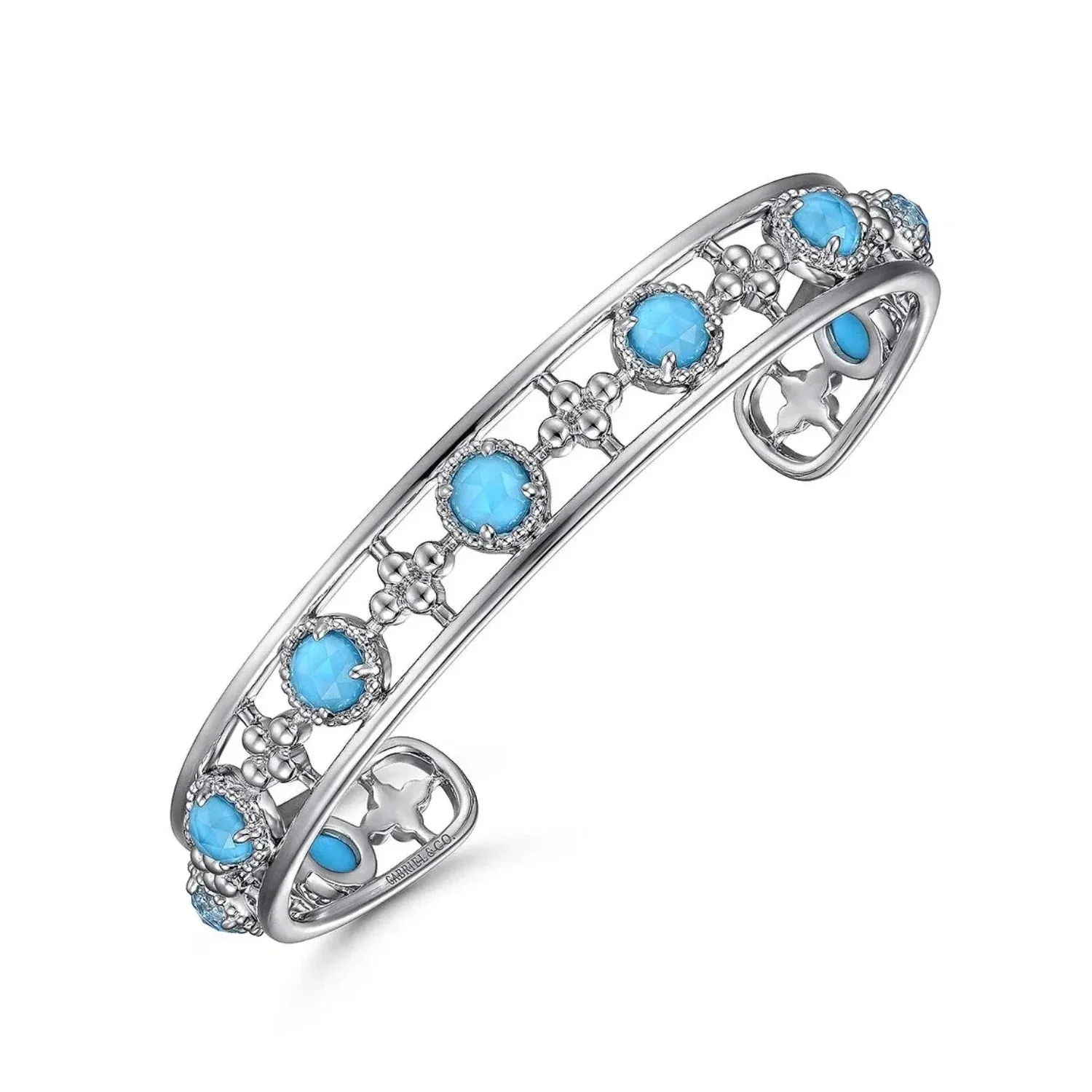 Gabriel & Co. Rock Crystal and Turquoise Station Bangle Bracelet