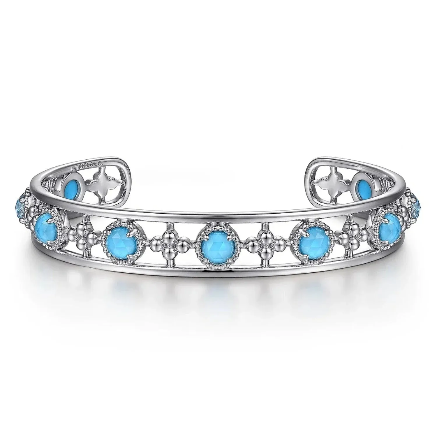 Gabriel & Co. Rock Crystal and Turquoise Station Bangle Bracelet