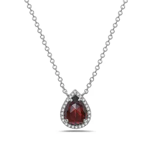 Garnet And Diamond Halo Necklace