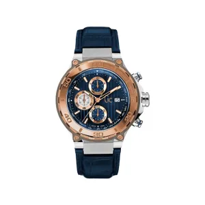 Gc 2 Tone Men's Chronograph Watch With Blue Dial & Blue Leather Strap