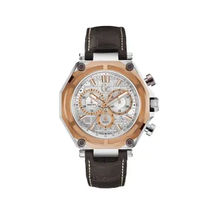 Gc Men's Chronograph Watch With Silver Dial & Black Leather Strap
