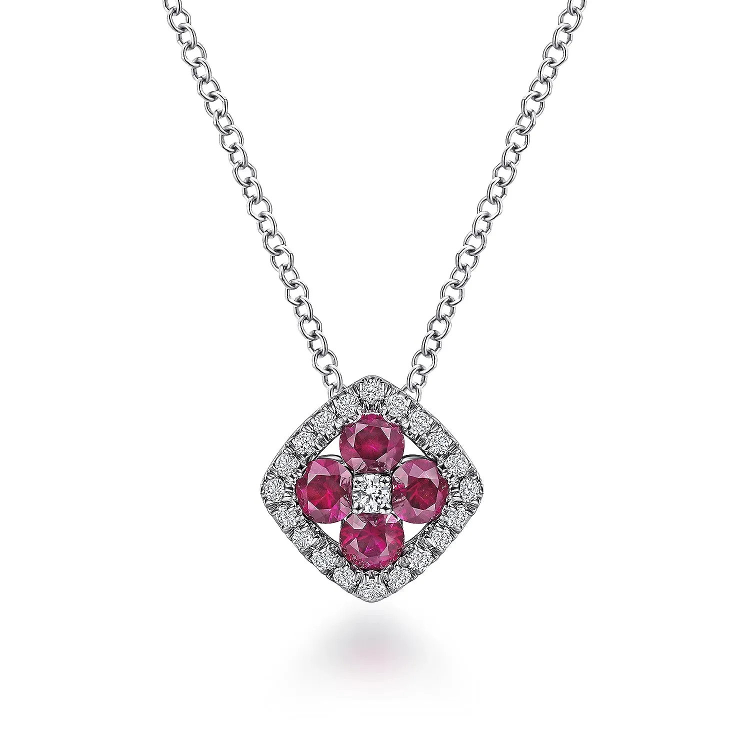 Gemstone & Diamond Halo Floral Necklace