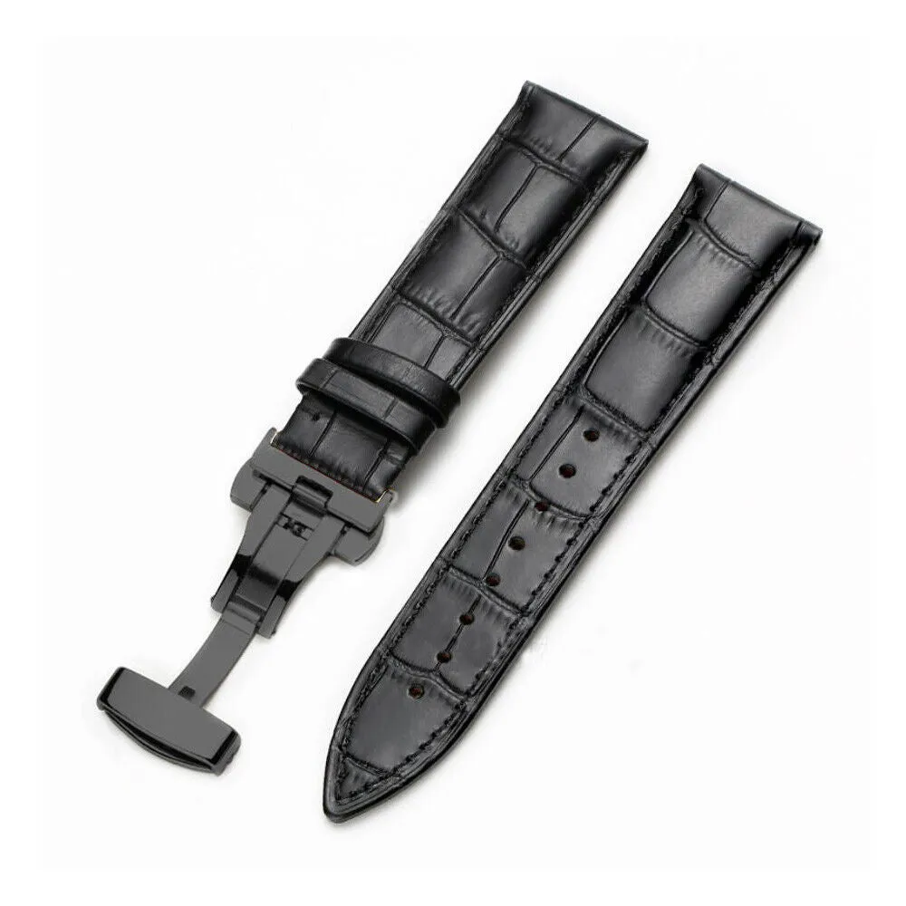 Genuine Leather Watch Band Bracelet Strap Deployment Clasp Buckle Replacement