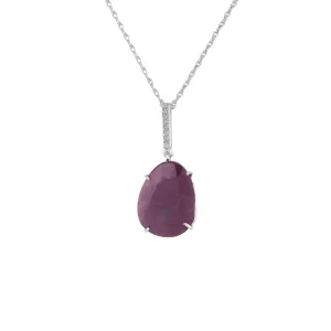 Genuine Rough Cut Ruby and Diamond Silver Pendant