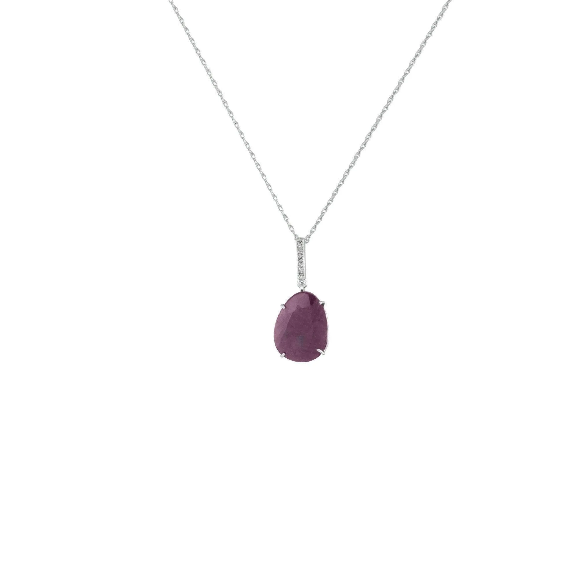 Genuine Rough Cut Ruby and Diamond Silver Pendant