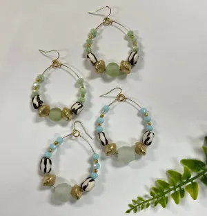 Geo Beaded   Stone Earrings -Green