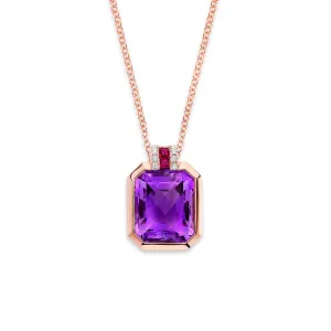 Gili B Jewelry 14k Rose Gold Medallion Amethyst and Ruby and Diamond Necklace – PDG-479