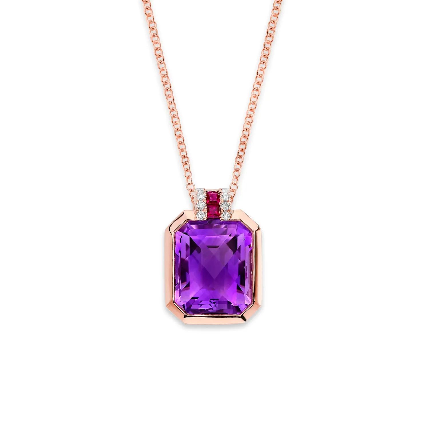 Gili B Jewelry 14k Rose Gold Medallion Amethyst and Ruby and Diamond Necklace – PDG-479
